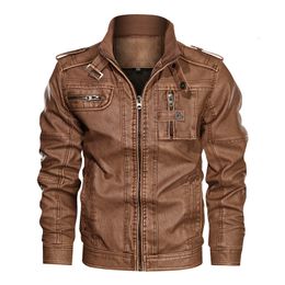 Men's Leather Faux Mens Genuine Jackets Motorcycle Solid Vintage Style Pocket Brown Learher Coats Wiht Zipper Winter Plush Plus Size 6XL 230324