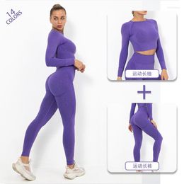 Women's Two Piece Pants 2PCS Seamless Tracksuit Yoga Set Sexy Long Sleeve Crop Top High Waist Leggings Gym Workout Clothes 2 Sportwear Women