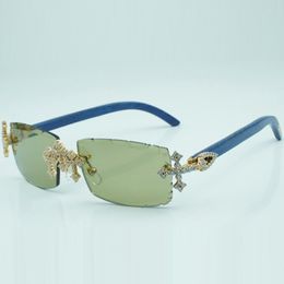 Cross Diamond Buffs Sunglasses rectangle sunglasses 3524031 with Natural Pure Blue Wood Legs and 57mm Cut Lenses