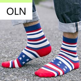 Men's Socks Men's Colorful Stripes Stripe Five Star Cotton Men Argyle Street Pattern Tight Business Dress Crew Happy Sox