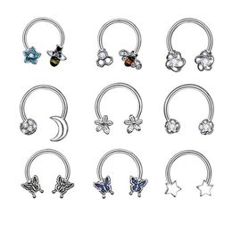 Nose Rings Studs 1pc Butterfly Piercing Hoop Septum Ring Steel Helix Ear Cartilage Earring Circular Horseshoe Body Jewelry 10mm 16G 230325