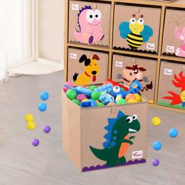 Storage Boxes Bins Cartoon Cotton Linen Kids Toy Organisers Folding Laundry Dirty Clothes Storage Basket Cube Cloth Fabric Children's Storage Boxes P230324