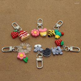 Keychains 1Pcs Animal Food Plant Pendant Keychain Key For Women Unique Cute Strawberry Cake Daisy Koala Dog Bag Car Box Chain K93