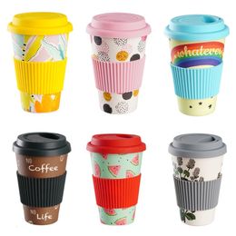 Mugs Heat Resistance Bamboo Fiber Mug Coffee With Silicone Lid Tea Milk Bear Cup Drinkware Water Bottle 470ML 230324