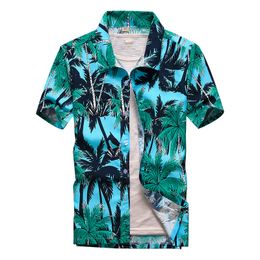 Men's Casual Shirts 26 Colors Summer Fashion Mens Hawaiian Short Sleeve Button Coconut Tree Print Beach Aloha Shirt Plus Size 5XL 230325