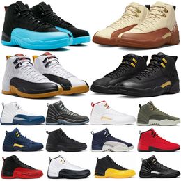 air jordan 12 Men Basketball shoes Ayakkabıları Yardımcı Programı Grip Koyu Ovo Beyaz Telif Fiba Gama Trainer Sneaker