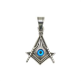 Stainless Steel Freemason Masonic Evil Eye Pendant Necklaces Blue Eye Stone Mason Masonry Charm Pendant Jewelry For Men Women Couples