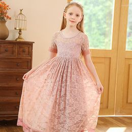 Girl Dresses Kids Girls Rose Pink Lace Long Dress For Children Wedding Party Gown Fashion Toddler Sundress Toddlers Flower Vestido