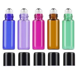 Wholesale Glass Roll On Bottles 1ml 2ml 3ml 5ml with Metal Ball For Skin Care in Amber Purple Red Blue Green Colours