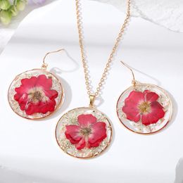 Pendant Necklaces Immortal Natural Rose Dried Flower Necklace Earring Women Unique Round Eternal Real Shells Plant Wedding Jewelry