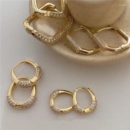 Hoop Earrings Minar Bling CZ Stone Big Statement For Women Delicate Gold Color Metal Geometric Minimalist Jewelry