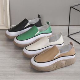 Dress Shoes 2023 Loafers Women Ladies Single Flat Casual Shallow Increasing Internal Pumps Leather Slip-on Spring Summer Leisure Lazy