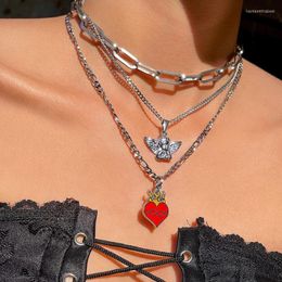 Pendant Necklaces Creative Fashion Heart Angel Necklace Set Vintage Multilayer For Women Punk Jewellery Gifts
