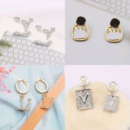 23ss 20style Mixed Brand Designer V Letters Stud Hoop 18K Gold Plated 925 Silver Circle Women Crystal Rhinestone Pearl Earring Party Jewerlry