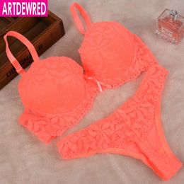 Bras Sets Lace Embroidery Bra Set Women Plus Size Push Up Underwear Set Bra and Panty Set 32 34 36 38 ABC Cup For Female 230325