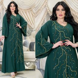 Ethnic Clothing 2023 Abayas for Women Summer Fashion Style Long Sleeve Vneck Polyester Dubai Muslim Dres 230324