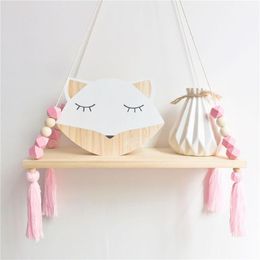 Hooks & Rails Nordic Style Colorful Beads Tassel Wooden Wall Shelf Clapboard Decoration Children Room Kids Clothing Store Display StandHooks