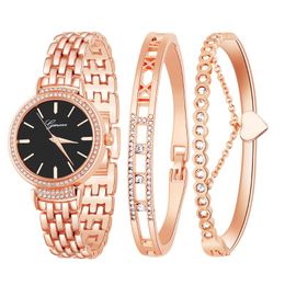Wristwatches Diamond Women's Watch Quartz Bracelet Three-Pieces Set Wrist Watches For Women Relogio Feminino