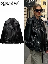 Women's Jackets Black Leather Women Spring Gothic Racing Vintage Long Sleeve Lapel PU Female Motorcycle Coats Streetwear 230325