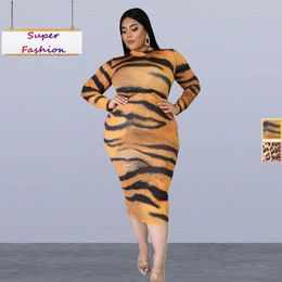 Plus size Dresses 2XL-6XL fall clothes for women plus dresses fashion leopard tiger printing long sleeve sexy dress Wholesale Drop 230325
