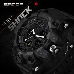 Wristwatches SANDA Top Brand Sports Men's Watches Military Quartz Watch Man Waterproof Wristwatch for Men Clock shock relogios masculino 6030 230324