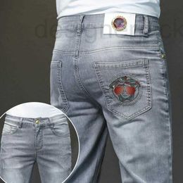 Men's Jeans Designer Spring Grey Korean version Short Leg Pants Slim Fit Medusa Embroidered 8BF0