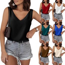 Women's Tanks Tank Tops For Women V Neck Silk Summer Satin Sleeveless Blouse Basic Camisole Shirts