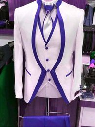 Men's Suits & Blazers 2023 White Jacquard Suit For Men Slim Fit Fashion Royal Blue 3 Pieces Latest Coat Pant Designs Wedding Groom Costume