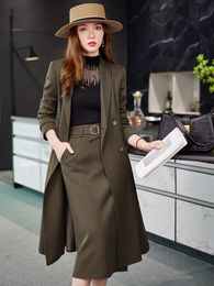 Two Piece Dres Formal Skirt Suit Female Black Apricot Coffee Long Sleeve Set for Office Ladies Work Wear 230324