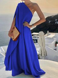 Women's Swimwear Elegant Sleeveless Loose Irregular Chic Dress Women Slanted Shoulder Solid Off Sundress Cover UP 220325