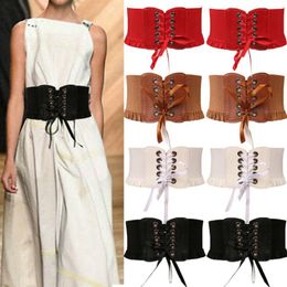 Belts Womens Fashion Stretch Bandage Buckle Waist Belt Bowknot Wide Leather Waistband Black Brown Red White