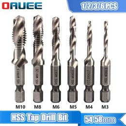 1/6Pcs Tap Drill Bit Set Hex Shank Titanium Plated HSS Screw Thread Machine Compound M3 M4 M5 M6 M8 M10 Hand Tools