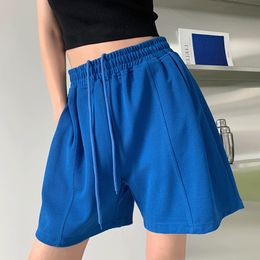 Women's Shorts Xpqbb Summer Casual Shorts Women Solid Color Elastic Waist Wide Leg Shorts Woman Blue Green Black Loose Sports Short Pants 230325