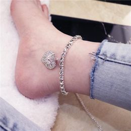 Anklets Love Exquisite Creative Fashion Rhinestone Heart-shaped Anklet Simple Temperament Claw Chain Tassel Ornaments Wholesale