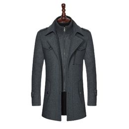 Men's Wool Blends Fashion Winter Mens Double Collar Thick Jacket Single Breasted Trench Coat Men 230325