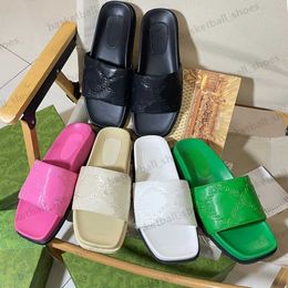 Brand Designer Women Square Toe Flat Bottom Slippers Summer Rubber Sandals Floral Flower Slides Sliders Beach Shoes Size 35-44