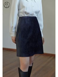 Skirts DUSHU Women's Winter Thicken Water Ripple Texture Retro Mini Short Skirt Women Black Office Lady High Waist A line 230325