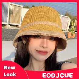 Wide Brim Hats 2023 Korean Spring Summer Knitted Breathable Bucket Hat Sun Protection Women Fisherman Hats Foldable Travel Sunshade Bob Cap P230311