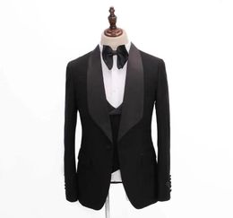 Men's Suits & Blazers Custom Classic Black Shawl Collar Wedding For Men Slim 3-piece Bridegroom Man Party Fashion Casual Blazer Jacket Pant