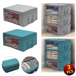 Storage Boxes Bins 3/1pcs Large Capacity Quilt Storage Box Folding Non-Woven Closet Clothes Dust-Proof Storage Bag Home Blanket Organizer P230324