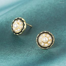Stud Earrings Noble Round Earring For Women Gold Colour Imitation Pearl Piercing Ear Earing Christmas Gifts Fashion Jewellery Wholesale E032