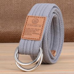 Belts 17 Colours Unisex Canvas Belt For Men Women Fashion Alloy Double Ring Buckle Striped Adult Casual Knitted Pants Ceinture