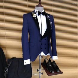 Men's Suits Blue Wedding For Men Slim Fit Tuxedo 3 Pieces Male Fashion Jacket With Black Pants Double Breasted Waistcoat Style