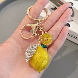 Creative Fruit Lemon Keychain Cute Rhinestone Lemon Car Keychain Women's Bag Pendant Keychain Ring Cartoon Gift 1221339