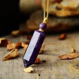 Pendant Necklaces Natural Gems Stone Amethysts Essential Oil Diffuser Perfume Bottle Necklace Stainless Steel Jewellery Drop