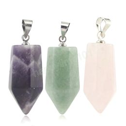 Reiki Natural Crystal Quartz Pendant for Women Men Small Hexagonal Charm Healing Point Green Aventurine Opal Amethysts Pendulum