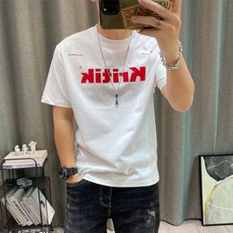 Men's T-Shirts Short Sleeve Tees Summer New Mercerized Cotton Letter Print Male Casual Top Youth Clothing Fashion Ins Trend Wear Plus Size M-7XL