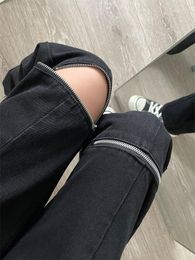 Women's Jeans Vintage Streetwear Zipper Ripped For Women Straight Loose Wide Leg High Waisted Antalones De Mujer Cintura Alta