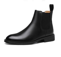 Autumn and Winter British Martin Boots Pointed Casual Shoes Leather High-top Men's Chelsea Boots Motorcycle Boots PU Black Colour