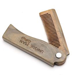 Hair Brushes Folding Wood Beard Combs For Men Natural Sandalwood Moustache Comb Salon Barber dressing Styling Tools Accessories 230325